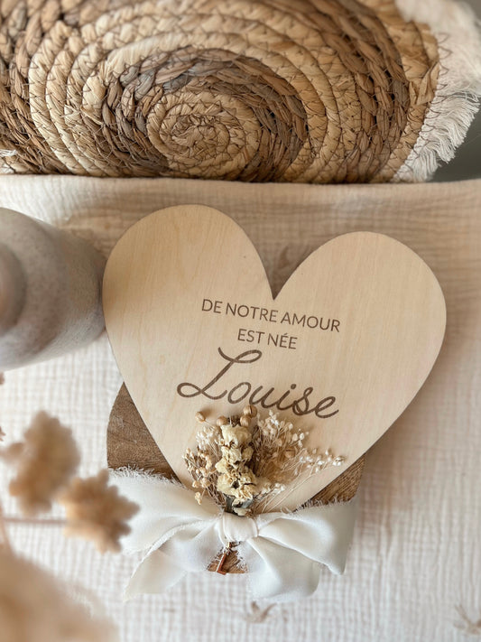 Coeur en bois annonce naissance