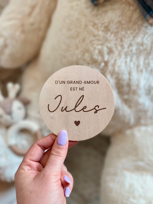 Carte bienvenue bébé en bois - Annonce naissance - Prénom de bébé