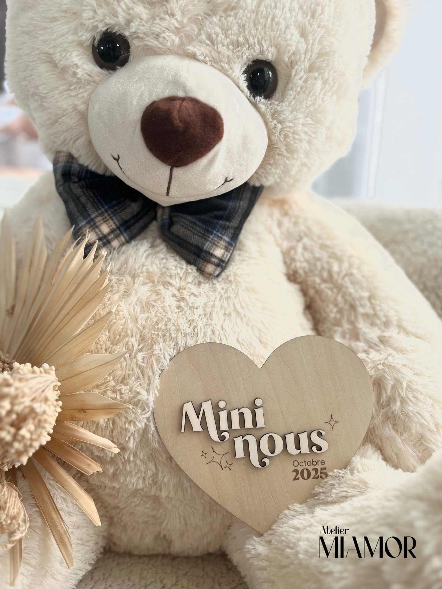 Pancarte en bois "Mini nous" - Annonce grossesse