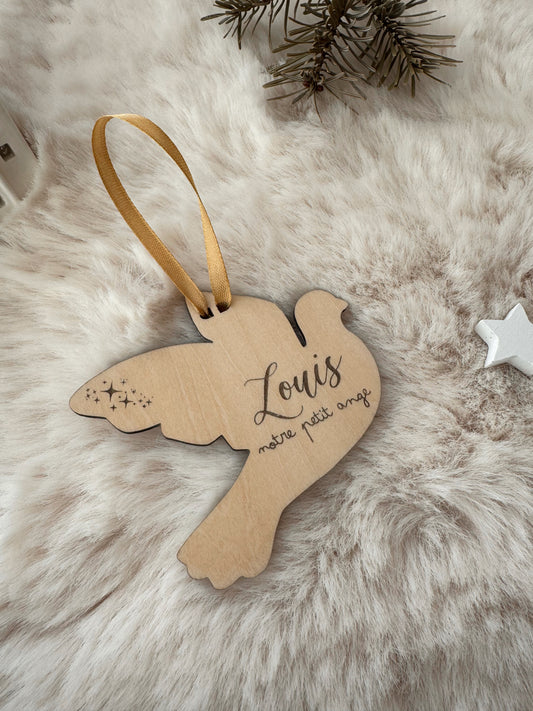 Colombe bébé ange personnalisé - Suspension sapin en bois
