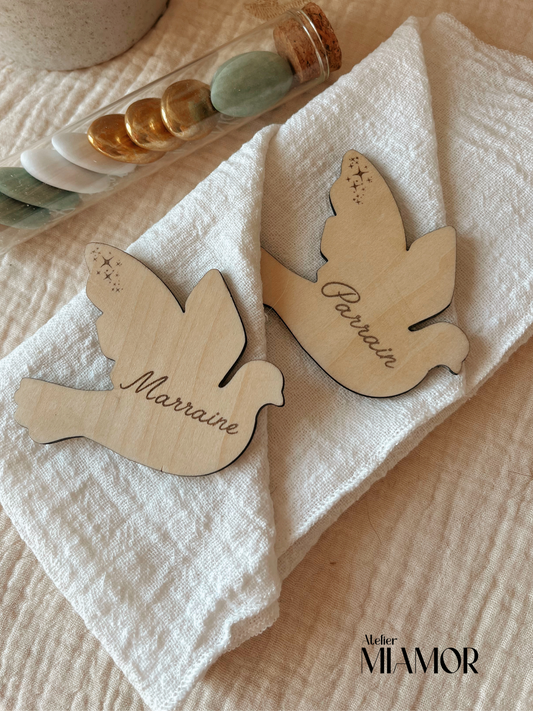 Marque-place baptême en bois - Colombe