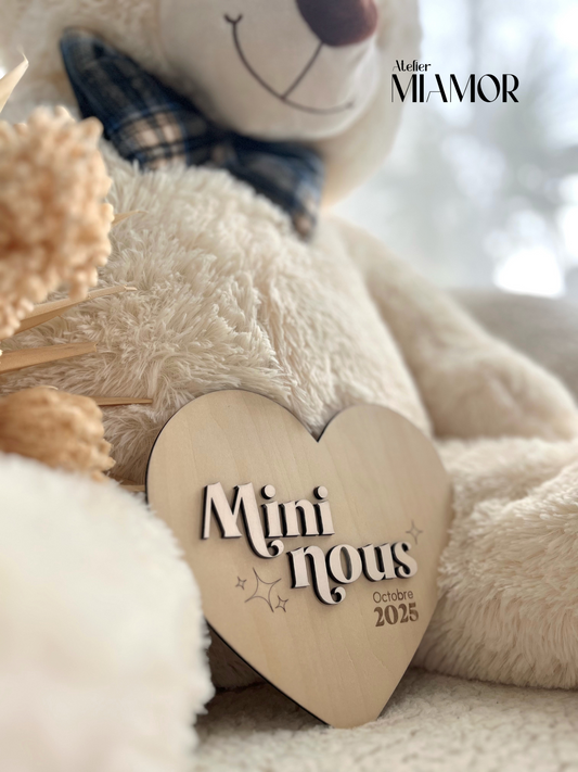 Pancarte en bois "Mini nous" - Annonce grossesse