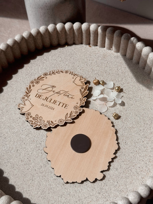 Magnet personnalisé baptême - Couronne fleurie