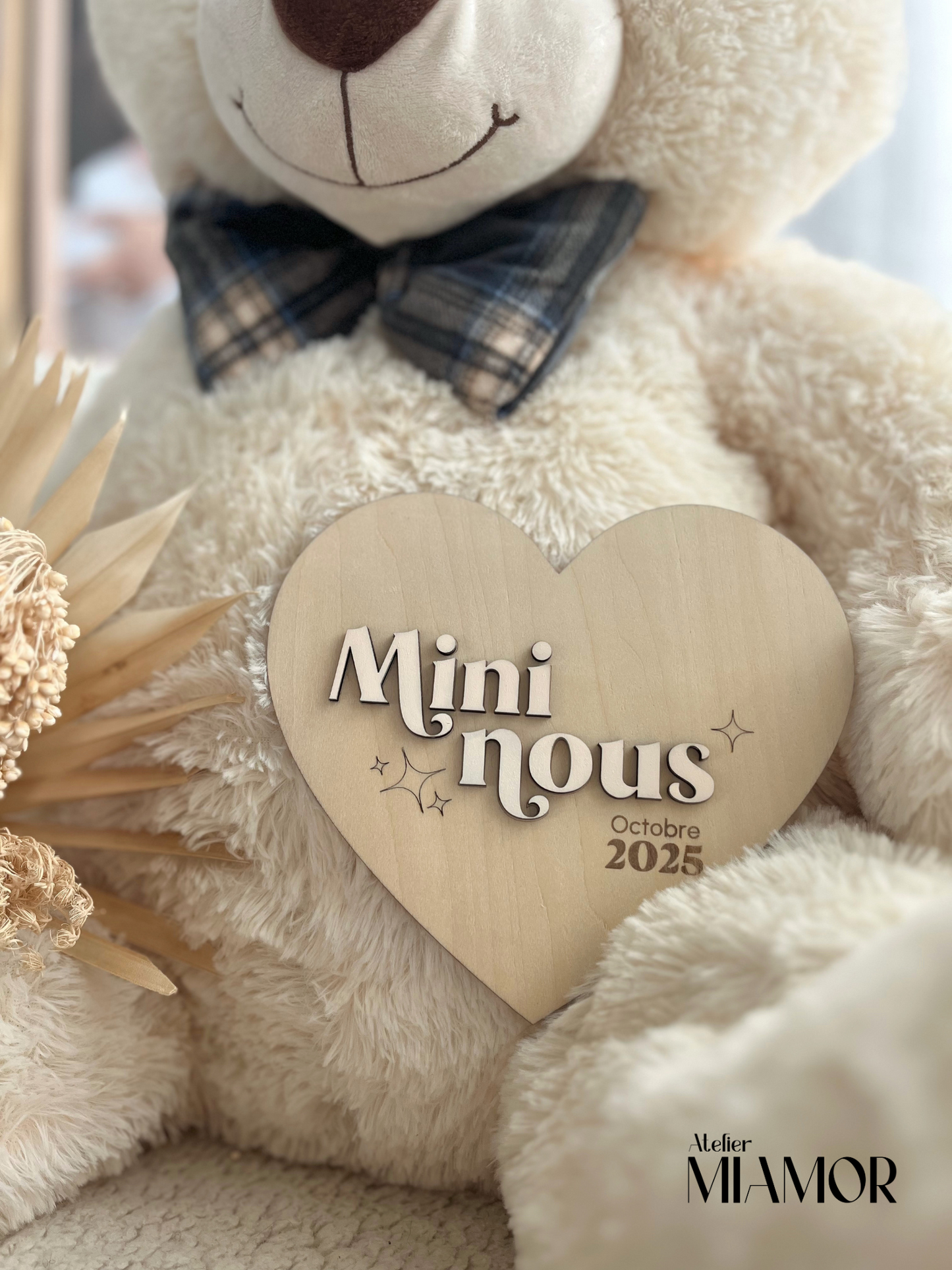 Pancarte en bois "Mini nous" - Annonce grossesse