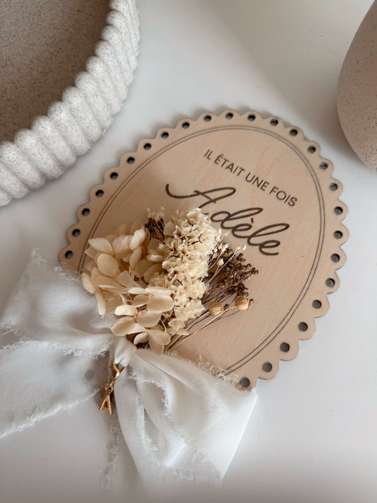 Pancarte vintage annonce naissance en bois