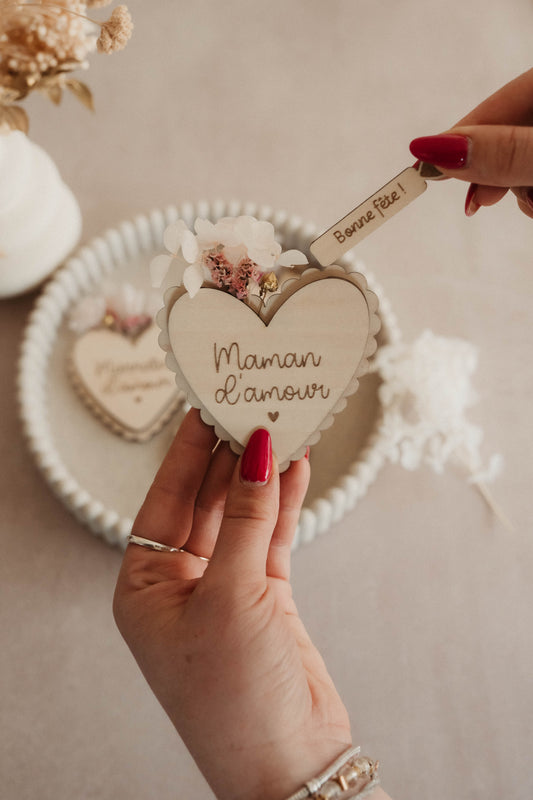 Magnet coeur fleuri avec message surprise – cadeau personnalisé