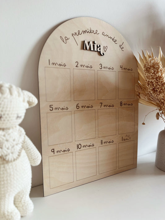 Panneau photo en bois personnalisé "Première année" - 1 an