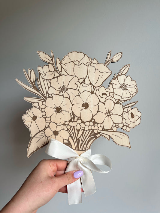 Grand bouquet de fleurs en bois