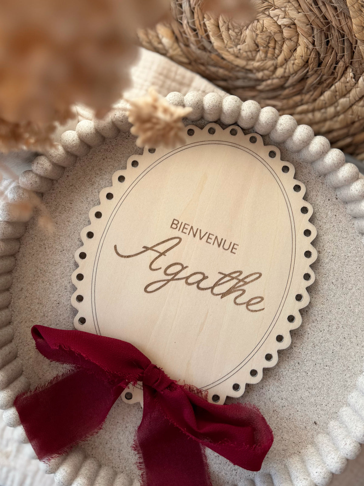 Pancarte bienvenue bébé vintage en bois