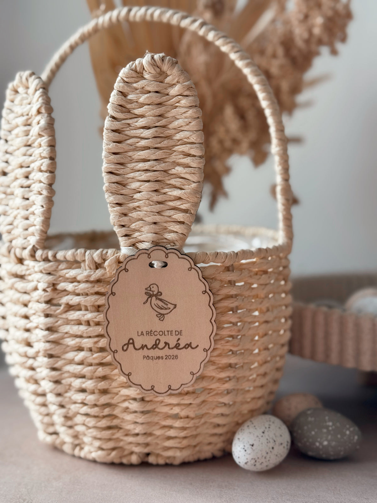 Médaillon en bois vintage pour panier de Pâques
