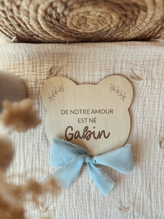 Ourson en bois annonce naissance
