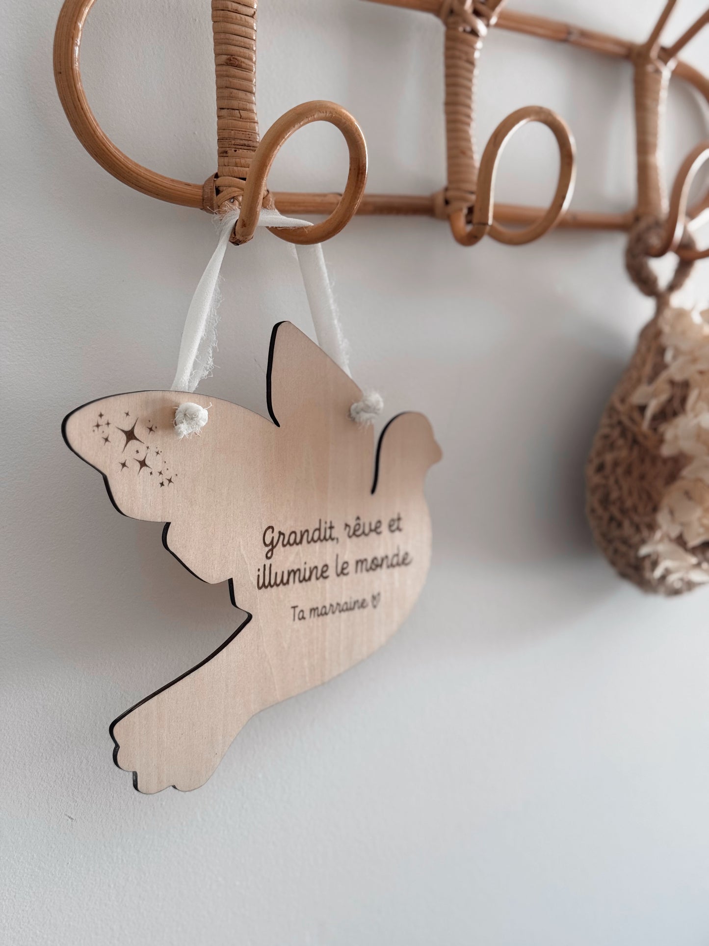 Colombe décorative de baptême - Cadeau parrain & marraine