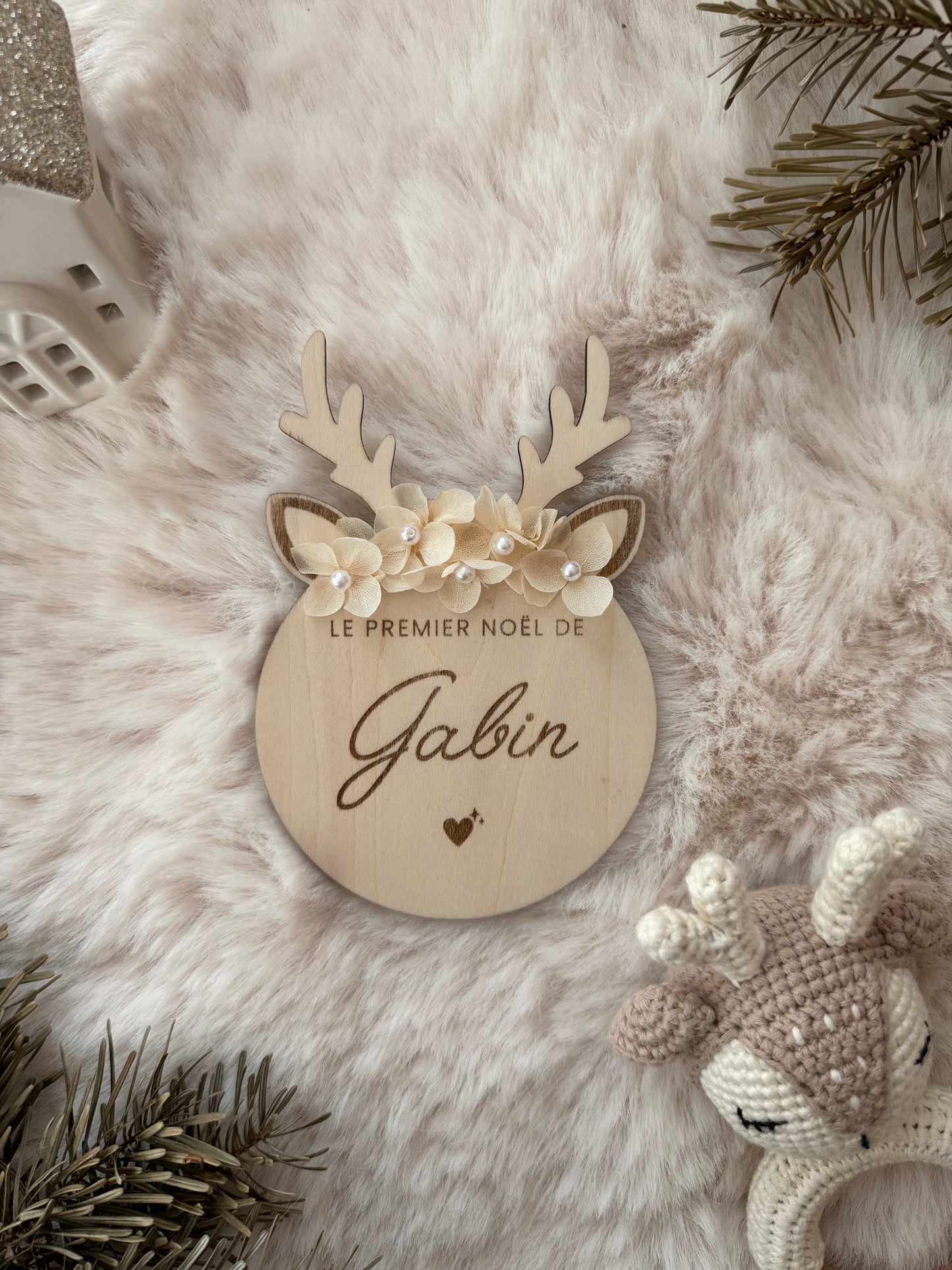 Renne de Noël en bois "Mon premier Noël”