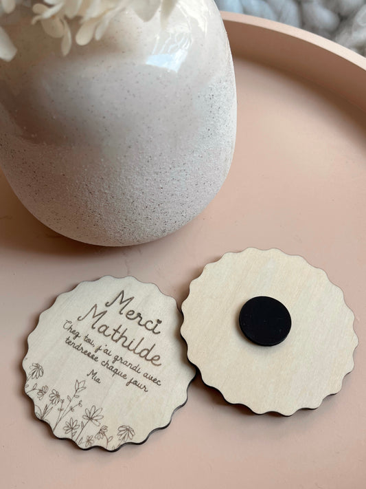 Magnet bois personnalisé "Merci Nounou" – Cadeau de fin de garde