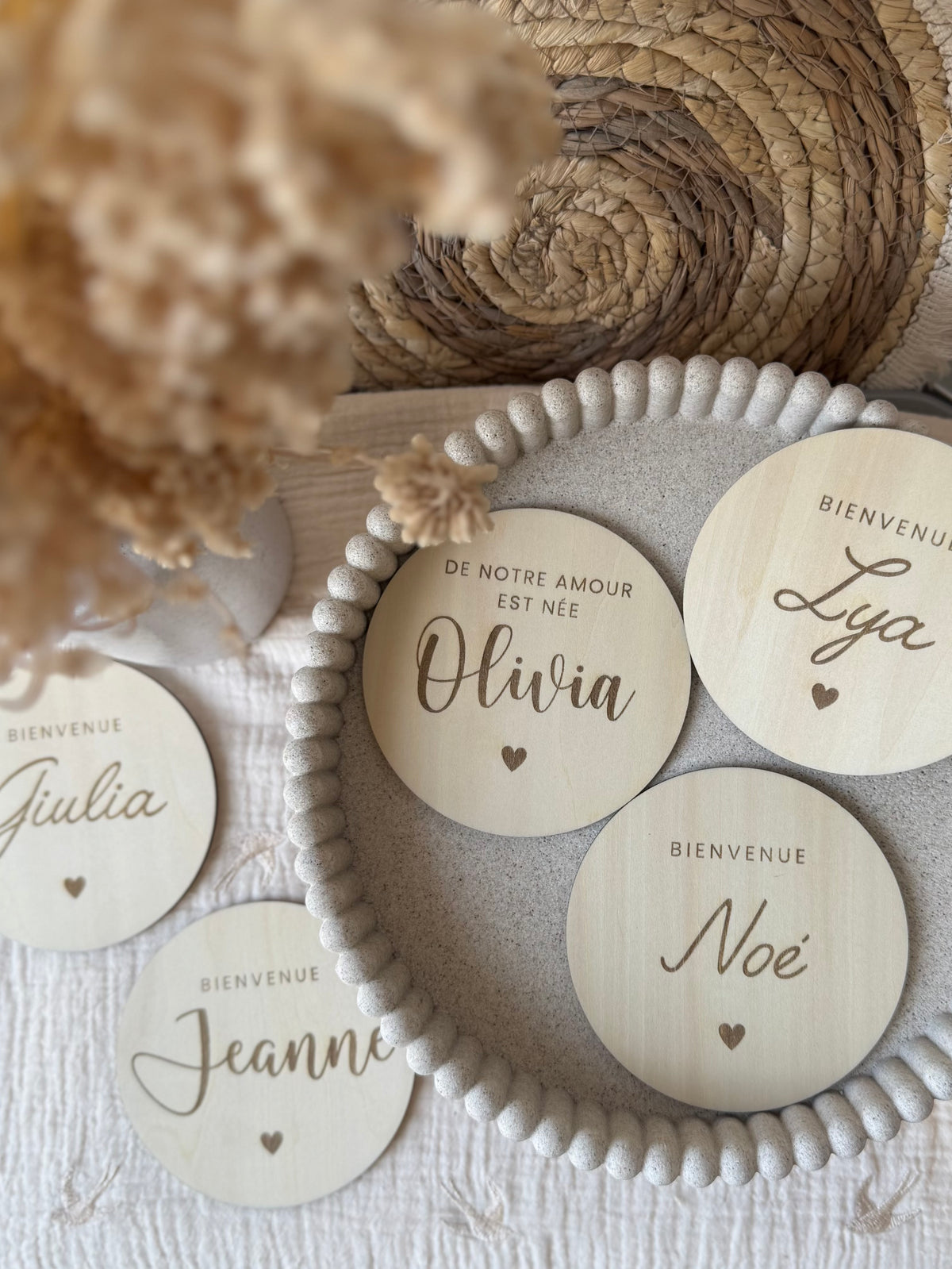 Carte bienvenue bébé en bois - Annonce naissance - Prénom de bébé