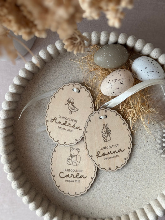 Médaillon en bois vintage pour panier de Pâques