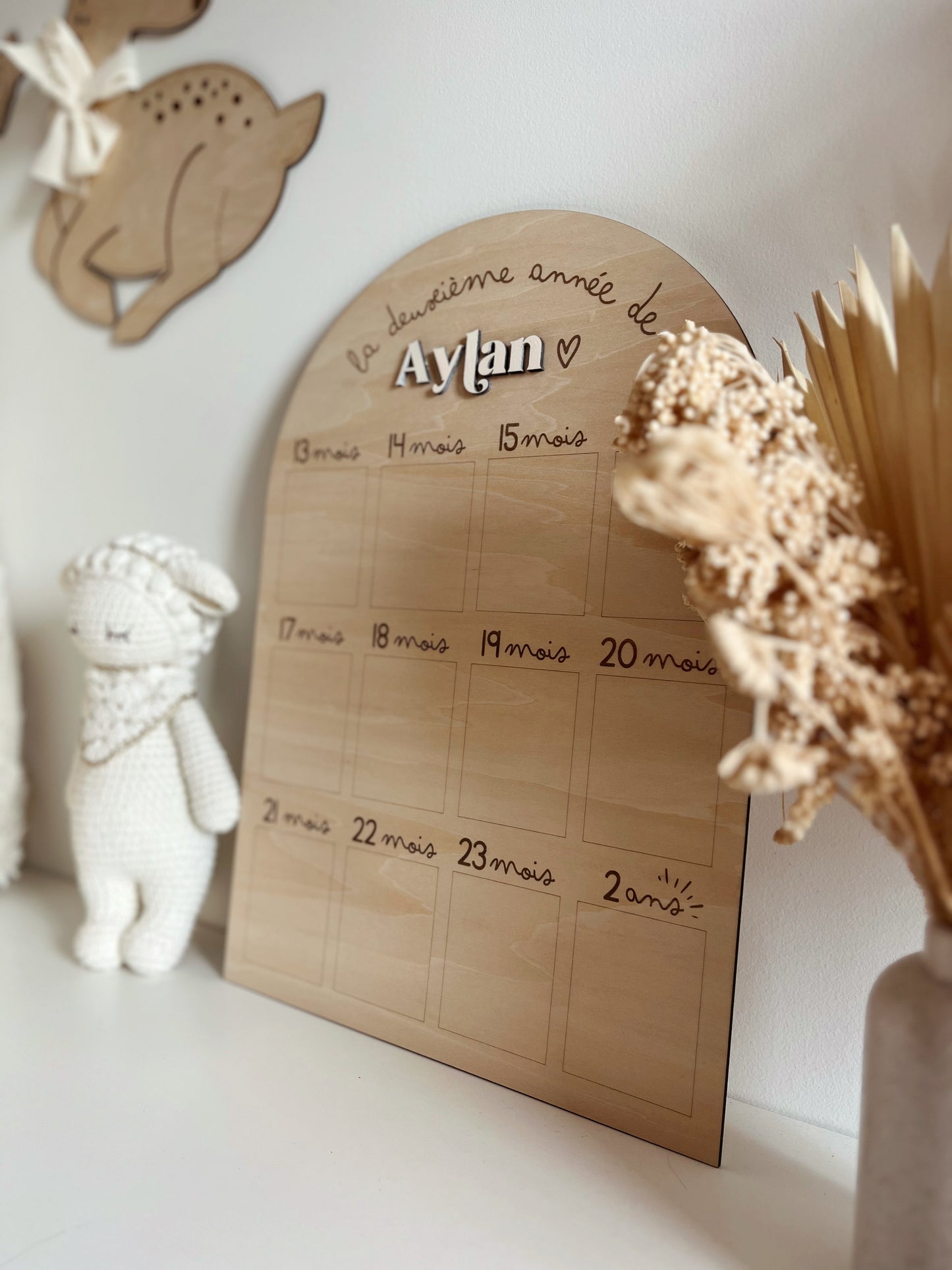 Panneau photo en bois personnalisé "Deuxième année" - 2 ans