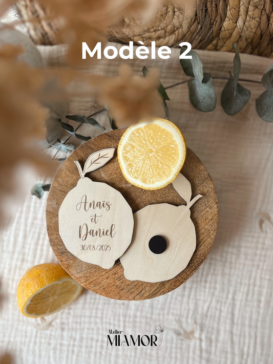 Magnet citron en bois personnalisé - Cadeau invités