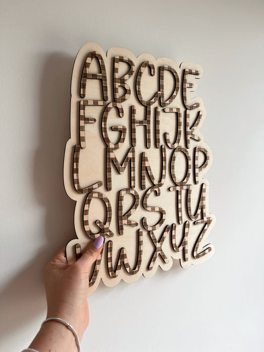 Alphabet vichy en bois - Décoration murale