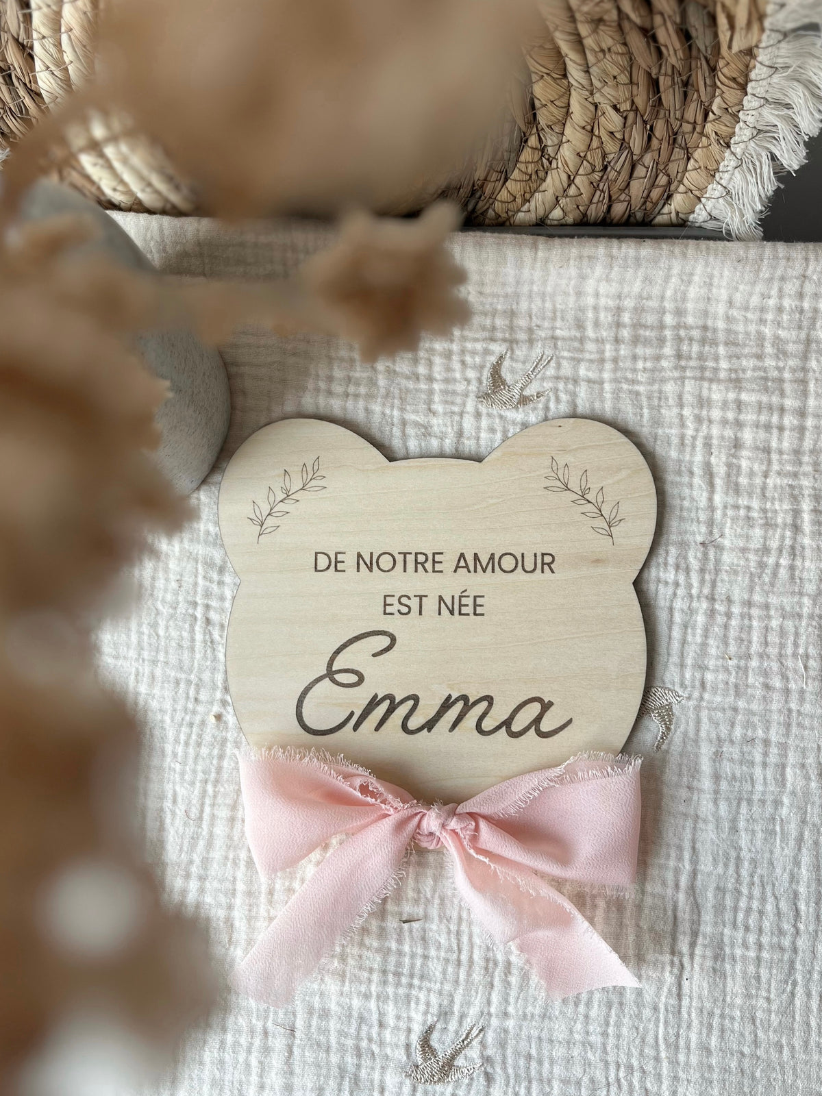 Ourson en bois annonce naissance