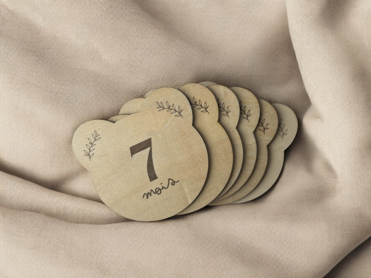 Cartes étapes ourson - Première année de bébé - 1 à 12 mois