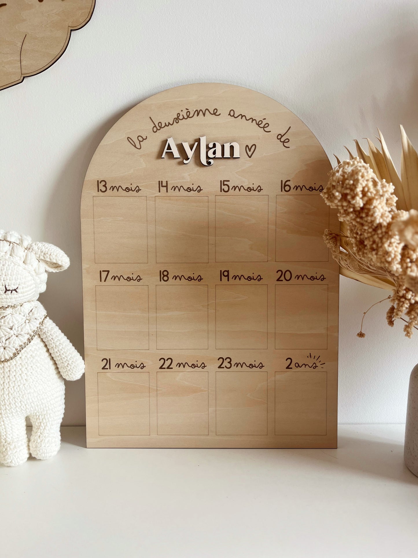 Panneau photo en bois personnalisé "Deuxième année" - 2 ans