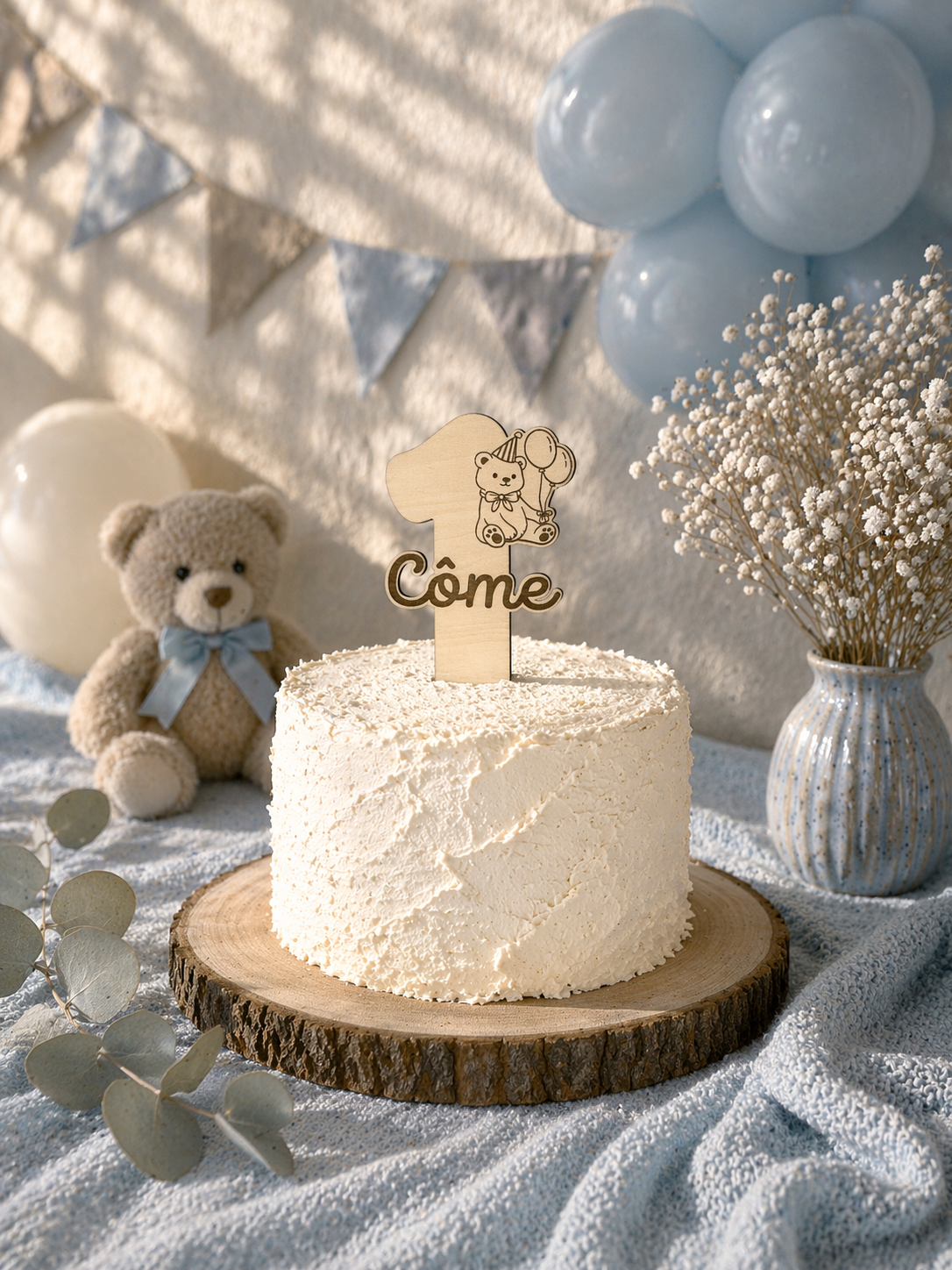Cake topper personnalisé en bois - Thème ourson