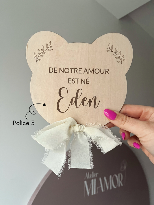 Ourson en bois annonce naissance