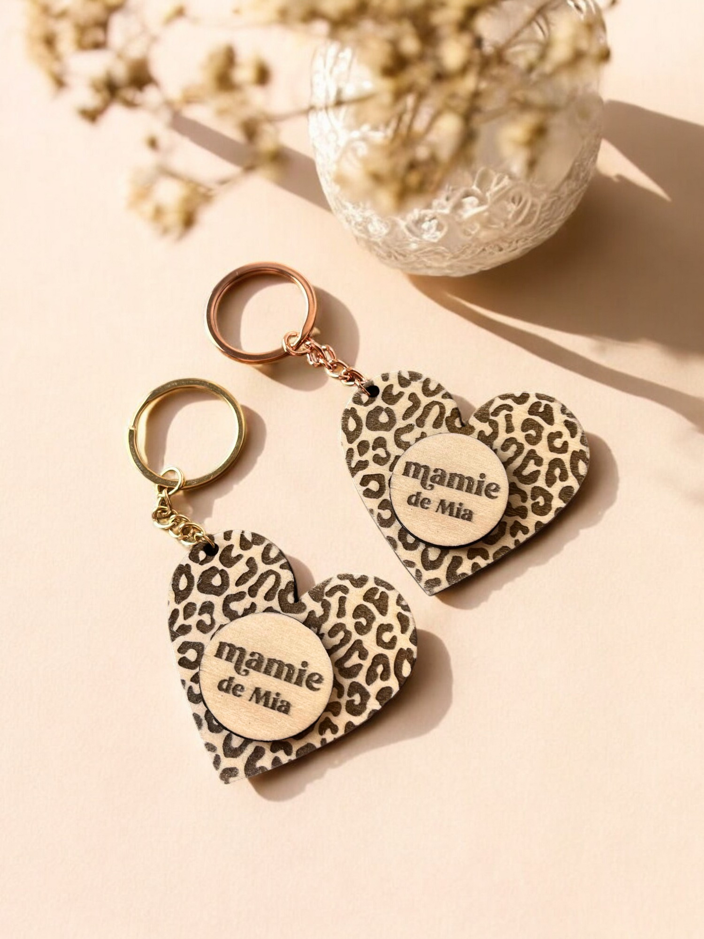 Porte clé en bois "Mamie de" personnalisé