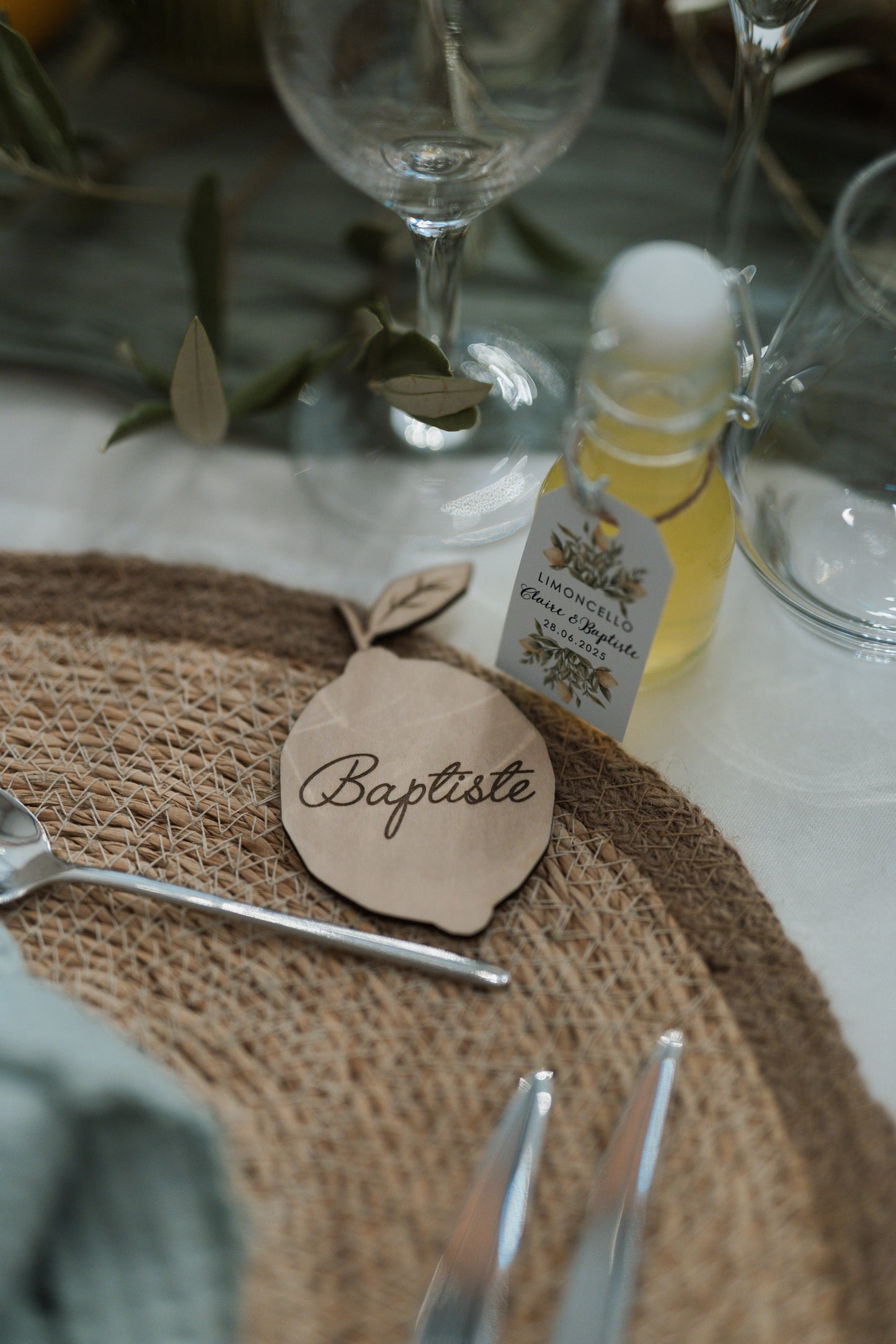 Marque-place citron en bois personnalisé