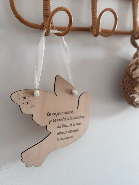 Colombe décorative de baptême - Cadeau parrain & marraine