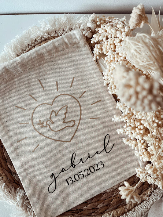 Sac pochon personnalisé pour Baptême - Colombe