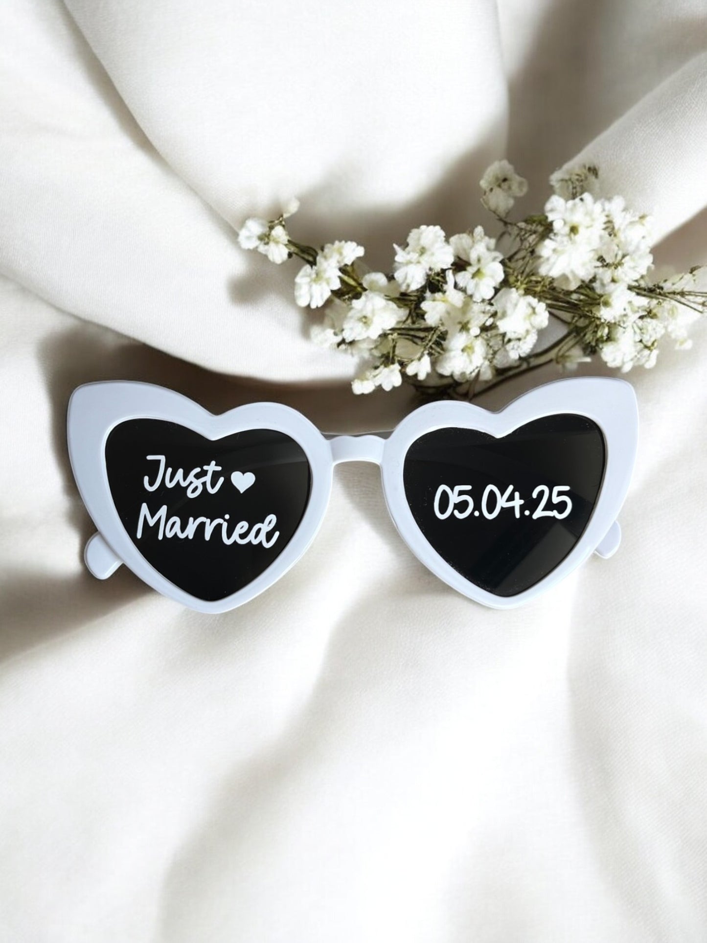 Stickers lunettes coeur pour mariage | Just Married