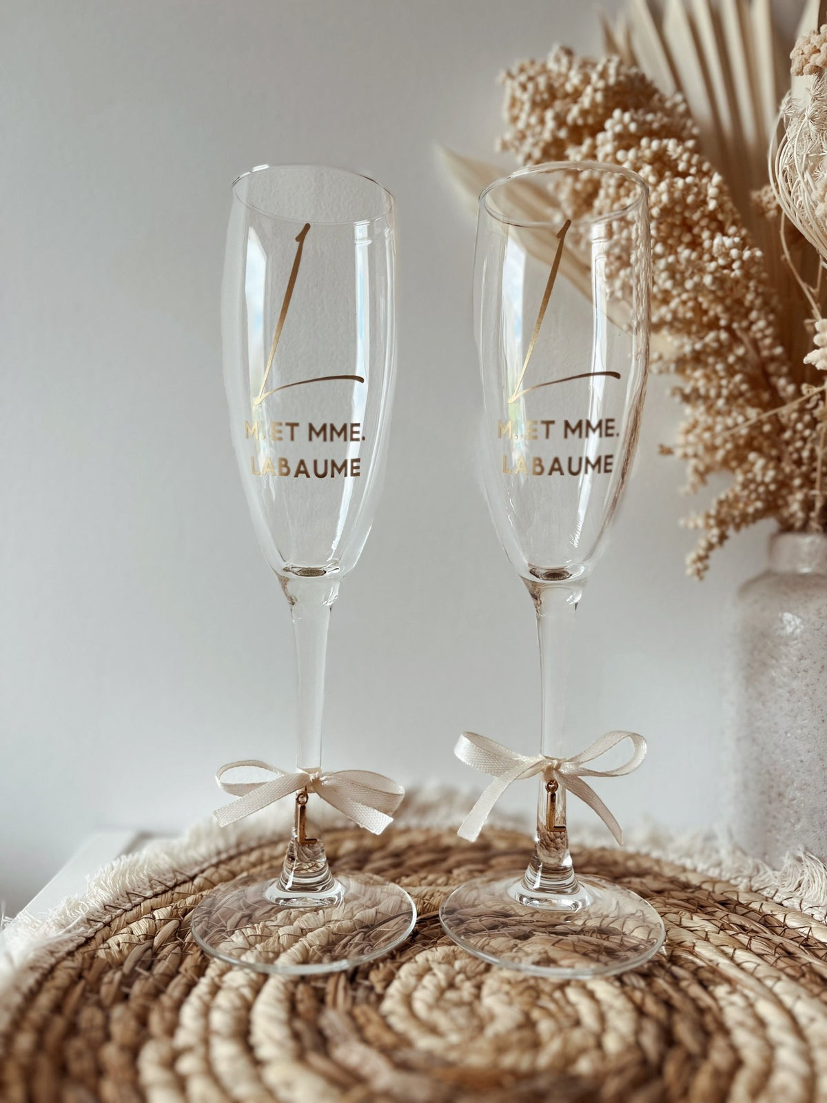 Duo de flûtes à champagne personnalisées - M. et Mme - Atelier Miamor