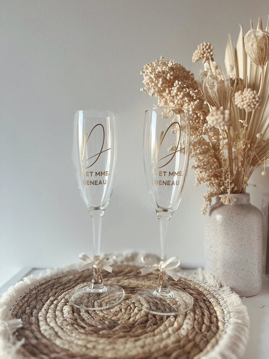 Duo de flûtes à champagne personnalisées - M. et Mme - Atelier Miamor