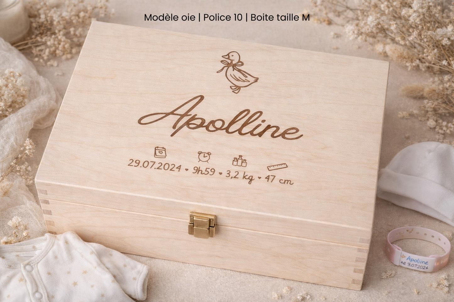 Boîte à souvenirs bébé personnalisée en bois