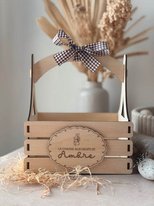 Panier chasse aux oeufs de Pâques personnalisé en bois