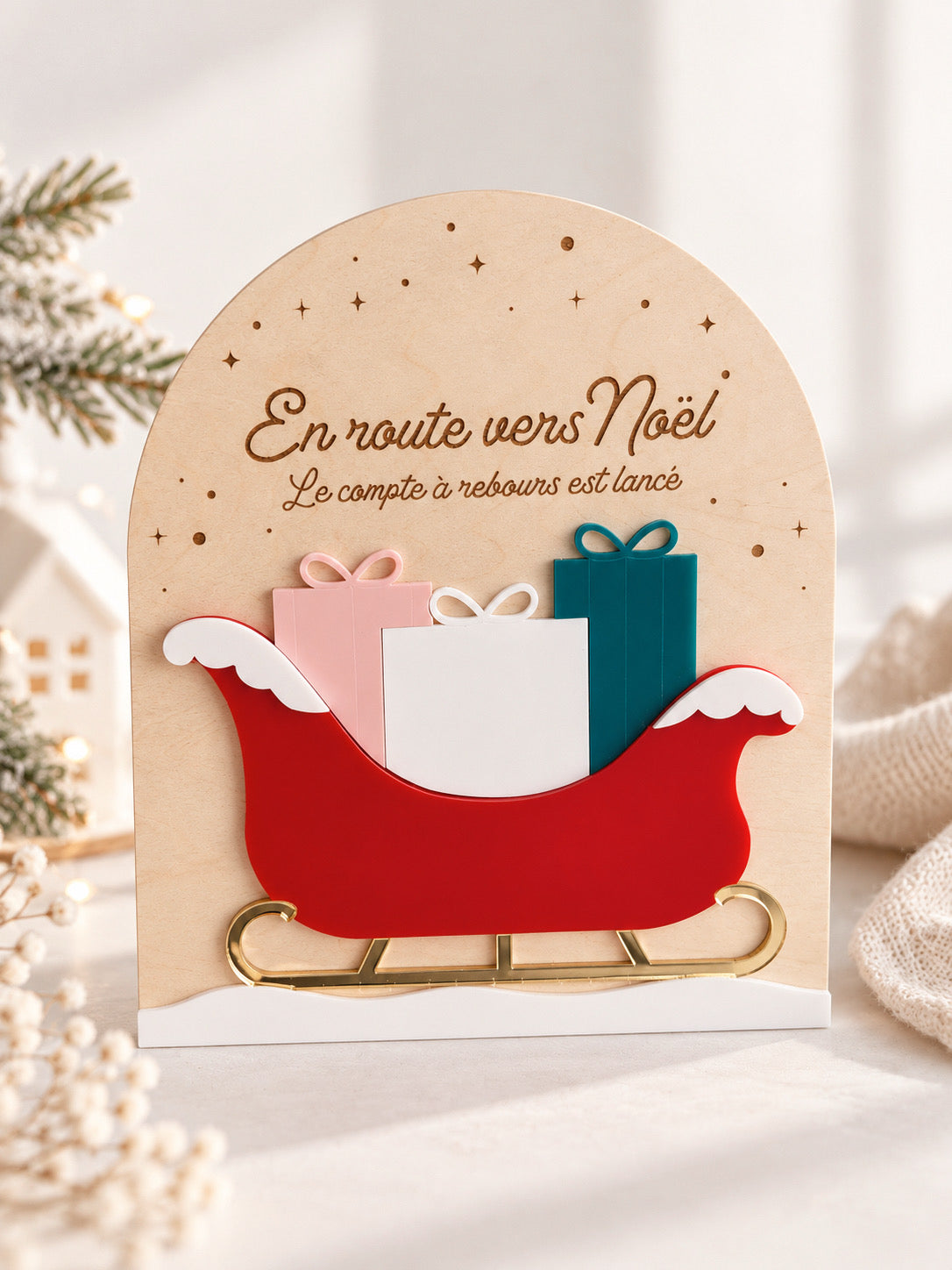 Panneau compte à rebours de Noël effaçable – En route vers Noël