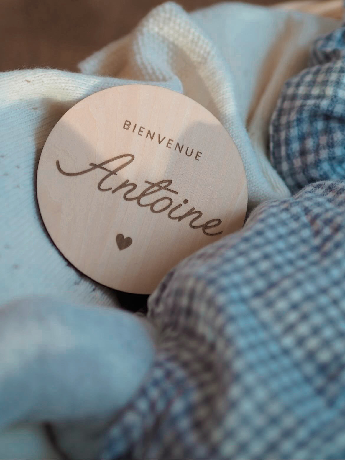 Carte bienvenue bébé en bois -  Annonce naissance - Prénom de bébé