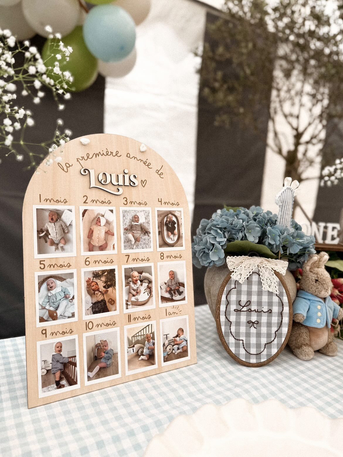 Panneau photo en bois personnalisé "Première année" - 1 an