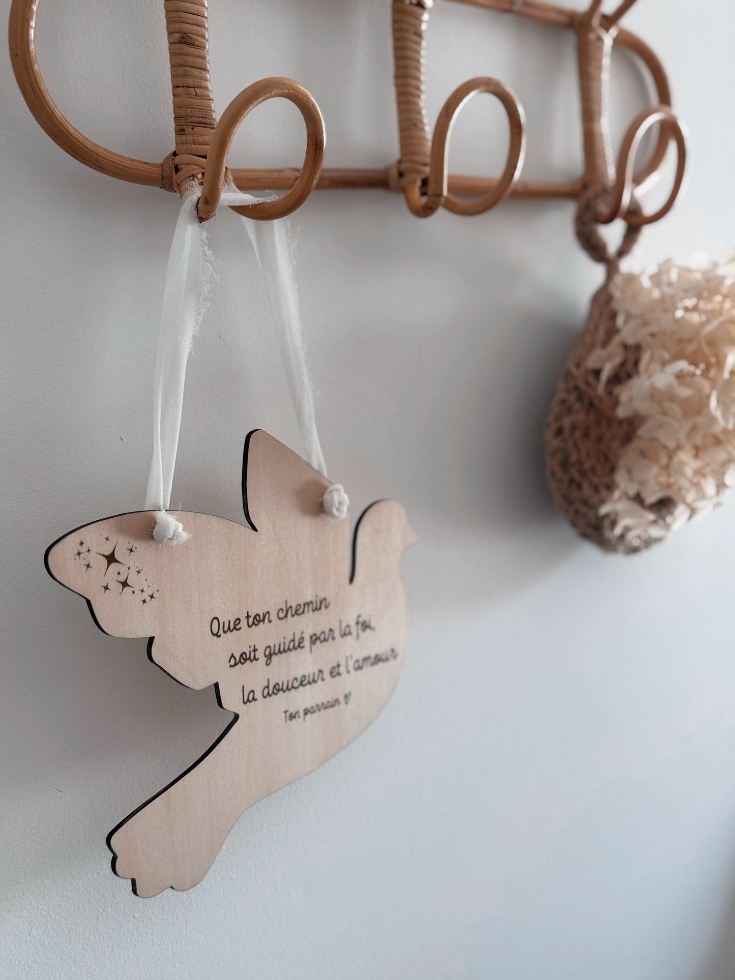 Colombe décorative de baptême - Cadeau parrain & marraine