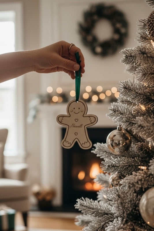 Bonhomme en pain d’épices personnalisé - Suspension sapin en bois