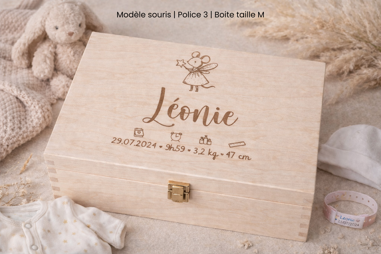 Boîte à souvenirs bébé personnalisée en bois