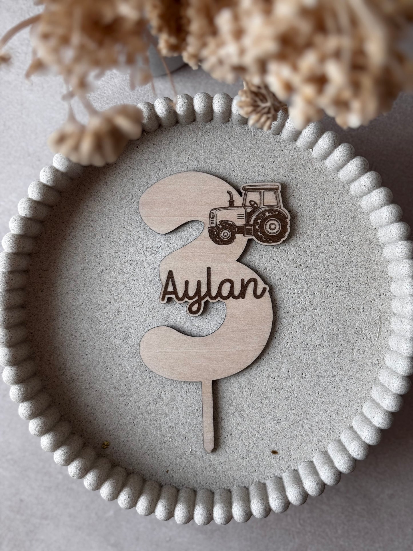Cake topper personnalisé en bois - Thème ferme