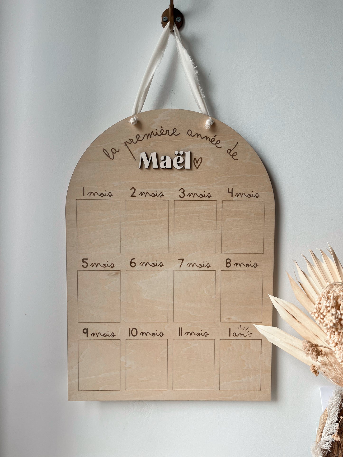 Panneau photo en bois personnalisé "Première année" - 1 an