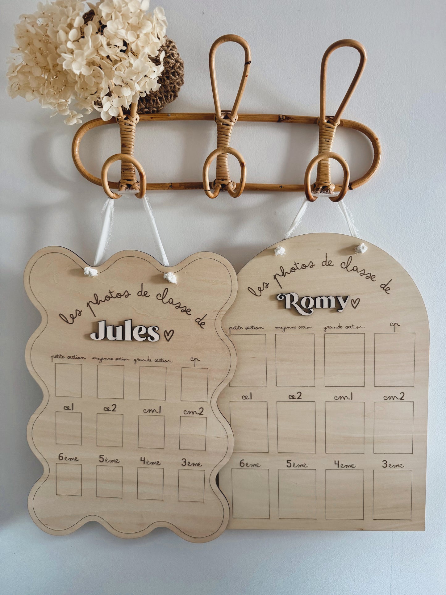 Panneau photos de classe personnalisé en bois