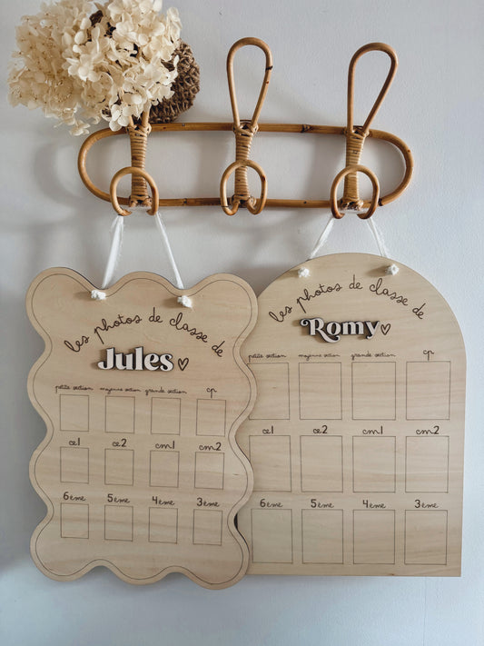 Panneau photos de classe personnalisé en bois