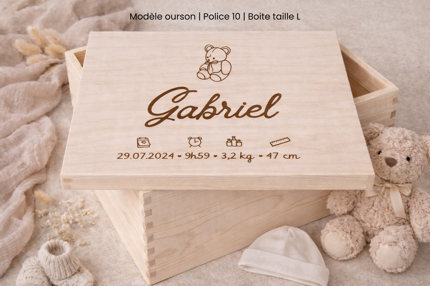 Boîte à souvenirs bébé personnalisée en bois