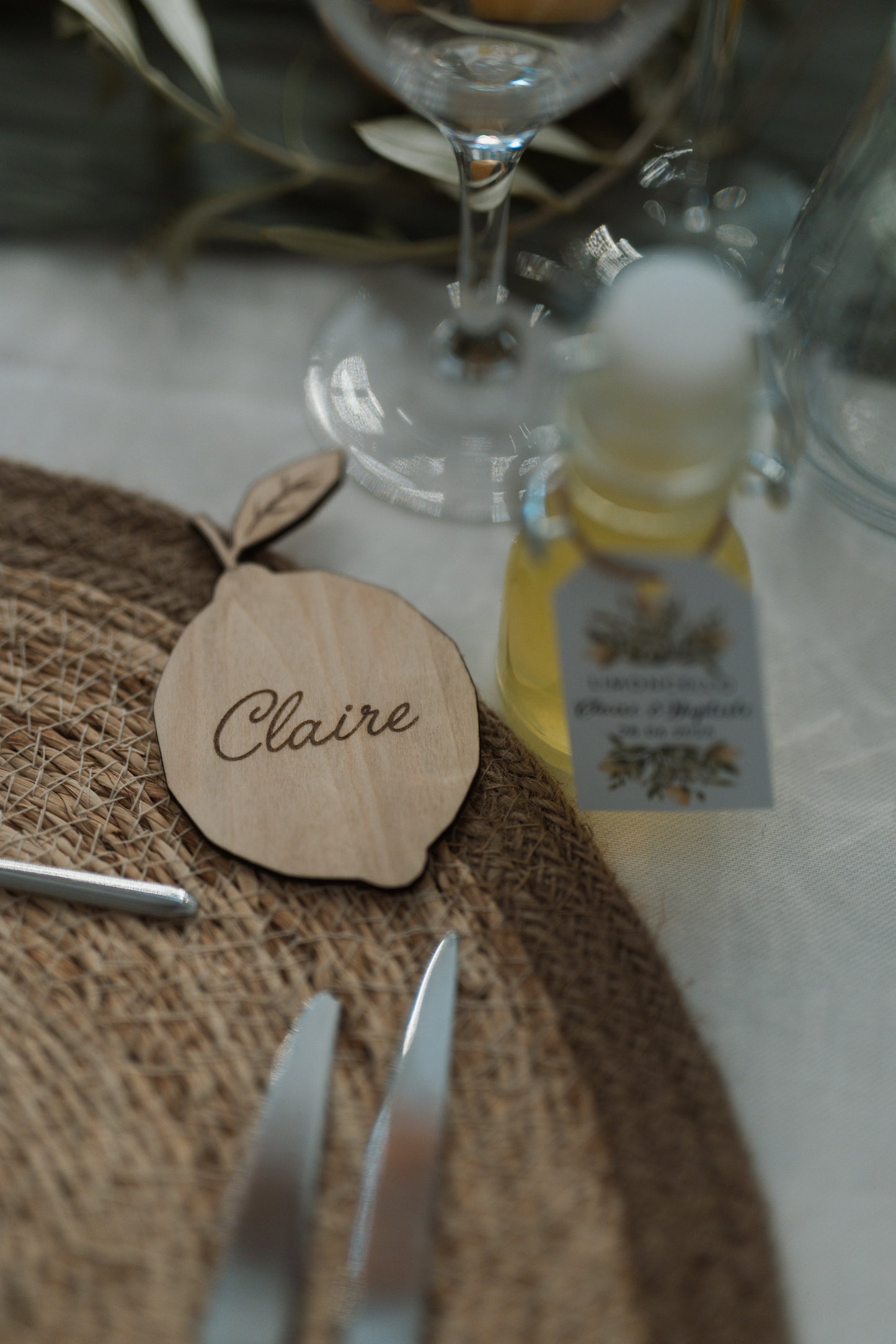 Marque-place citron en bois personnalisé