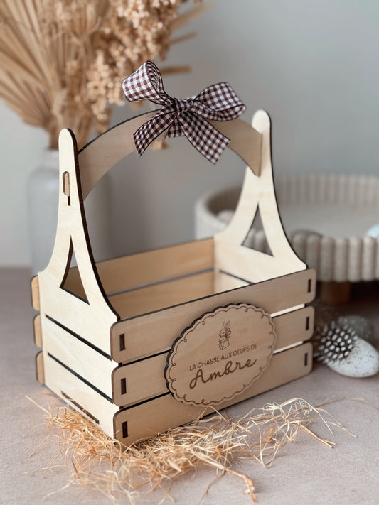 Panier chasse aux oeufs de Pâques personnalisé en bois